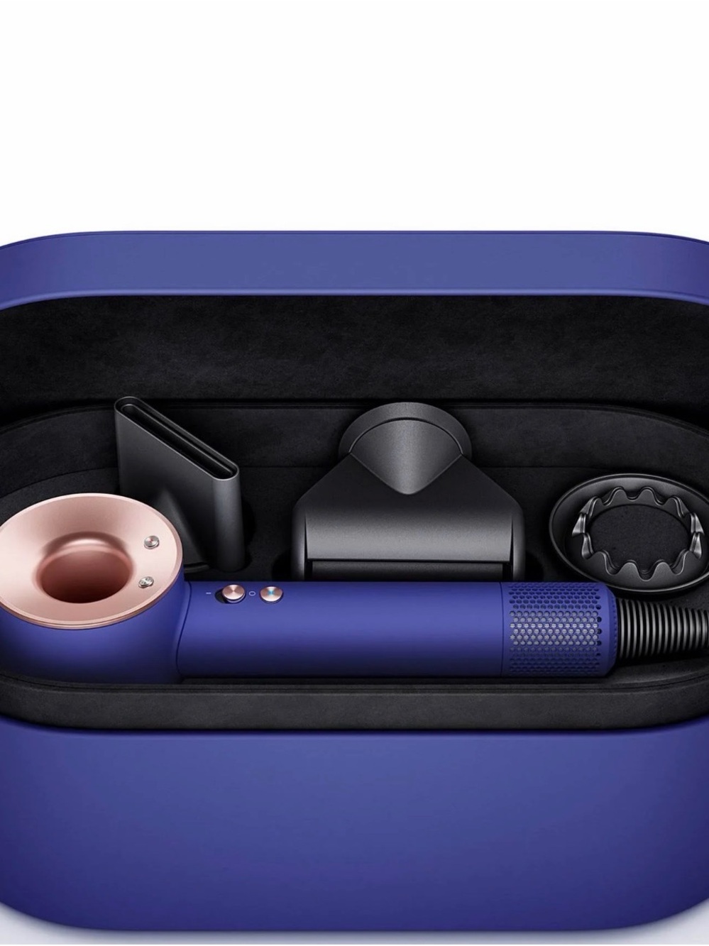 Dyson Hair Dryer in Blue with Rose Gold Accents
